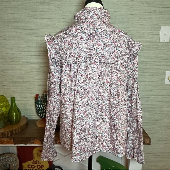 The Shirt Rochelle Behrens Elizabeth Size XL Button Up Ruffle Pink White Floral - Picture 10 of 10